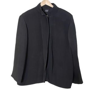 Eileen Fisher Black Textured Spongy Collared Open Front Jacket Size L Minimalist